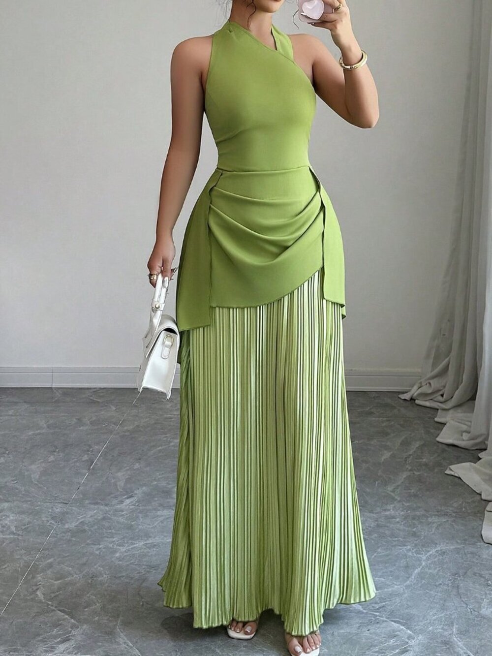 Green Elegant Women's Halter Dress